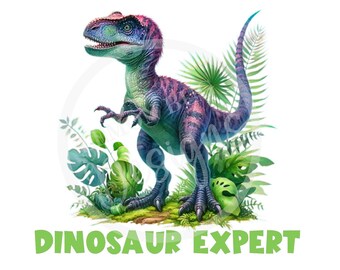 Dinosaur Expert PNG: Children's T-Shirt Design (Digital Download)