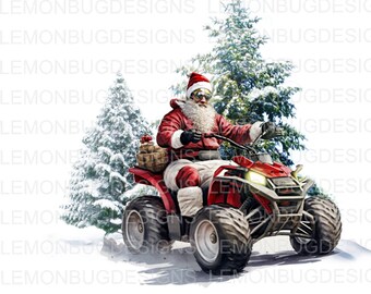 Père Noël tout-terrain PNG : conception numérique de Noël à quatre roues (téléchargement numérique)