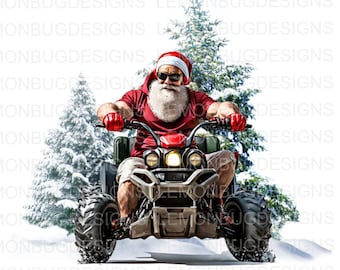 Père Noël tout-terrain PNG : conception numérique de Noël à quatre roues (téléchargement numérique)