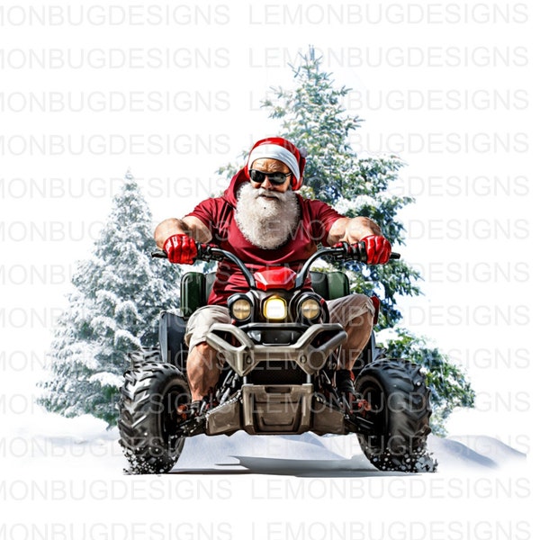 Four Wheelin' Santa png, Santa driving an ATV png, Digital Design, Sublimation png, Digital Download