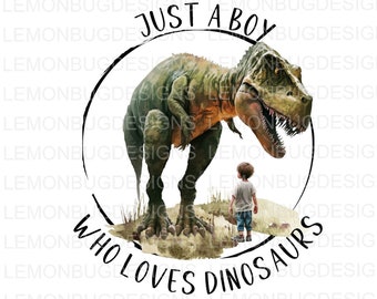 Chłopiec kocha dinozaury PNG: Projekt koszulki dziecięcej (do pobrania cyfrowego)