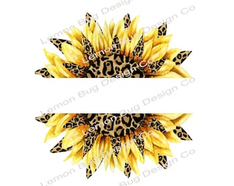 PNG, Split Sunflower,  sublimation, Summer, Tshirt design, digital file, transfer file , Printable Art, Sunflower, Leopard Sunflower