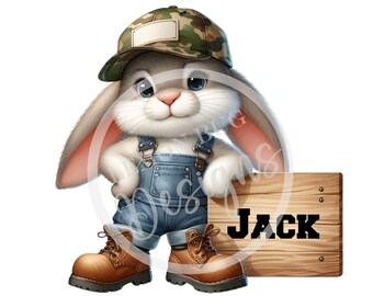 Country Boy Easter Bunny PNG: Personalized Egg Hunt (Digital Download)