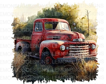 Vintage Red Truck PNG: Sublimation Design (Digital Download)