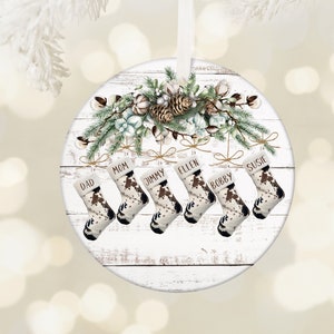 Personalized Christmas Stocking png, Cow Print Stocking, Round Ornament png, Ornament Design, Digital Download, Rustic, Farmhouse, Country