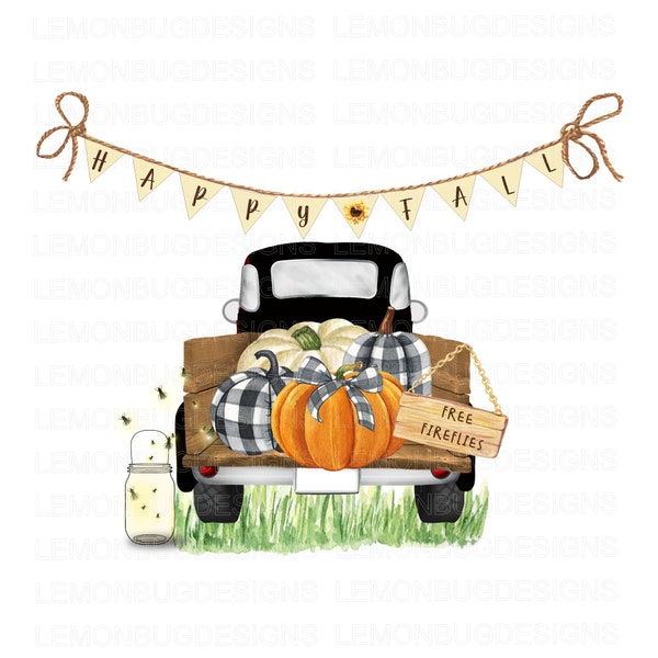 PNG, Happy Fall, Fireflies, Truck, Autumn Wreath Sign, PNG, sublimation ,digital download,  Rustic, Country, Farmhouse , Shabby