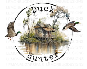 Duck Hunter PNG: Aquarell Cabin druckbare Kunst (digitaler Download)