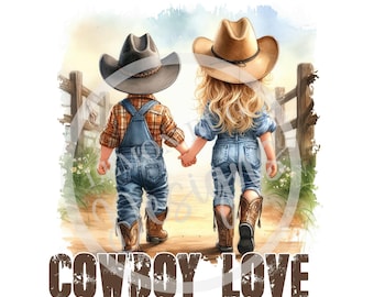 Little Cowboy and Cowgirl PNG: Western Love Art (Digital Download)