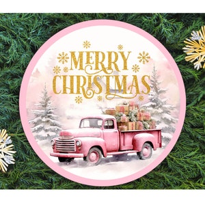 Pink Truck PNG, Wreath Sign png,  Merry Christmas, Christmas png, Farmhouse, Rustic, Country Christmas, Rustic Christmas,  Printable Art