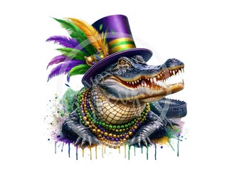Mardi Gras PNG, Alligator png, Digital Download, Sublimation Design,  Printable Art