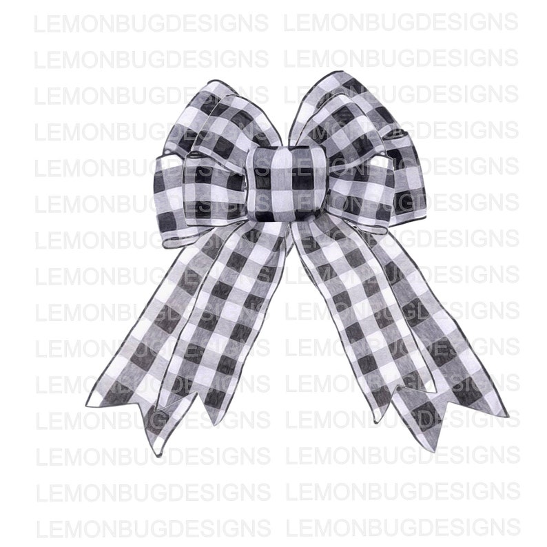 May include: A black and white checkered bow with a large center loop. The bow is drawn in a realistic style with pencil.