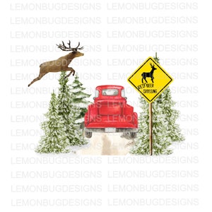 Reindeer Crossing, Red Truck, Christmas, Reindeer, Christmas png, Farmhouse, Rustic, Country Christmas, Rustic Christmas, Printable Art
