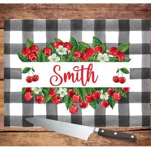 Buffalo plaid and Cherries , Rustic Decor, Sublimation File, Country Kitchen, Farmhouse Kitchen, Country Decor, Cutting Board, Kitchen Decor