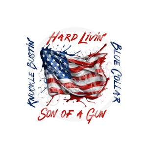 Blue Collar png, Knuckle Bustin&#39; PNG, American Flag png, T-shirt design, Printable Art, Country, Home