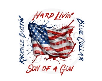 American Flag PNG: Blue Collar T-Shirt Design (Digital Download)