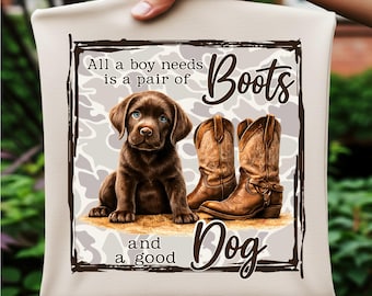 Chocolate Lab, Cowboy Boots PNG: Boy's Design (Digital Download)