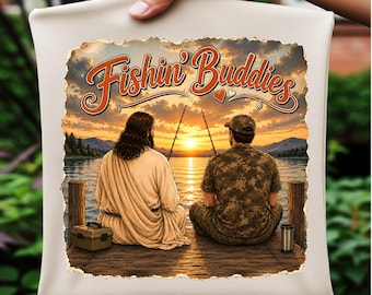 Amis pêcheurs PNG : Illustration de pêche avec Jésus, image PNG chrétienne (fichier numérique)