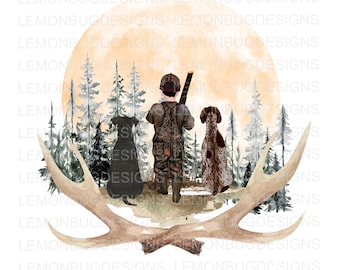 Deer & Turkey Hunting PNG: Hunter with Dogs Sublimation (Digital Download)