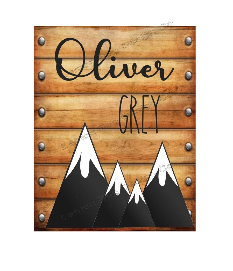 Nursery Wall Art Digital File Png Sublimation File Log Background Mountains Child S Room Name Plate Printable Art
