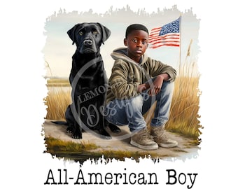 All American Boy PNG| African- American Boy PNG | Black Lab PNG | Digital Download |  sublimation |  Printable Art