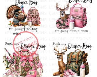 Image PNG de chasse avec (nom à insérer) : Cerf, Sac à langer par sublimation (Téléchargement numérique)