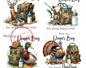 Image PNG de chasse avec (nom à insérer) : Cerf, Sac à langer par sublimation (Téléchargement numérique)