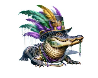 Mardi Gras PNG, Alligator png, Descarga digital, Diseño de sublimación, Arte imprimible