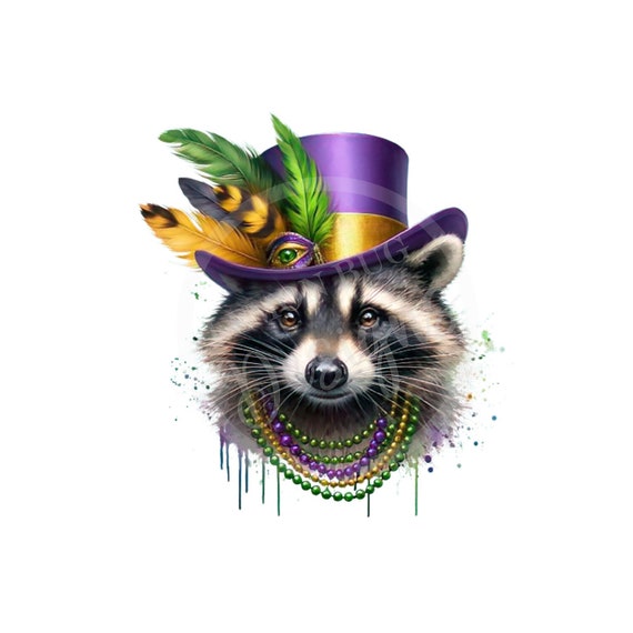 Racoon png, Mardi Gras PNG, Digital Download, Sublimation Design,  Printable Art