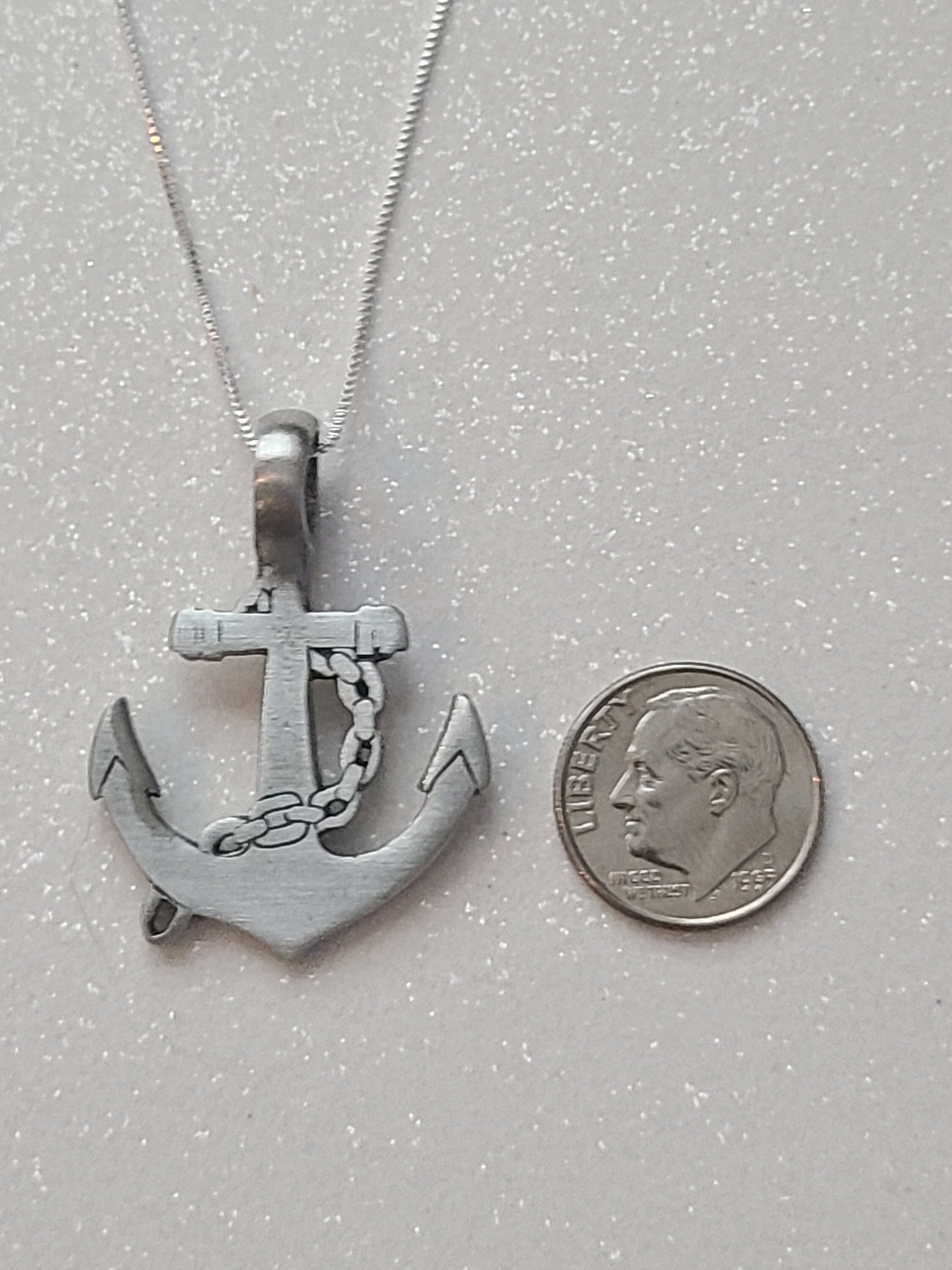 Antiqued Pewter Anchor Pendant on a Real Sterling Silver Chain Etsy