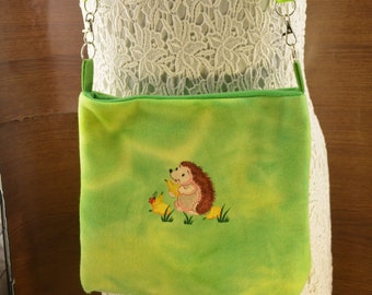 Hedgehog Pear,  Hedgehog or Guinea Pig Carry Bag. Embroidered Bag, Ready to Ship Hedgehogs snuggle sack,  hanging pouch purse carry.