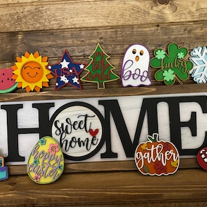 HOME framed sign with 12 attachments I Attachments I Multiple seasons/holidays