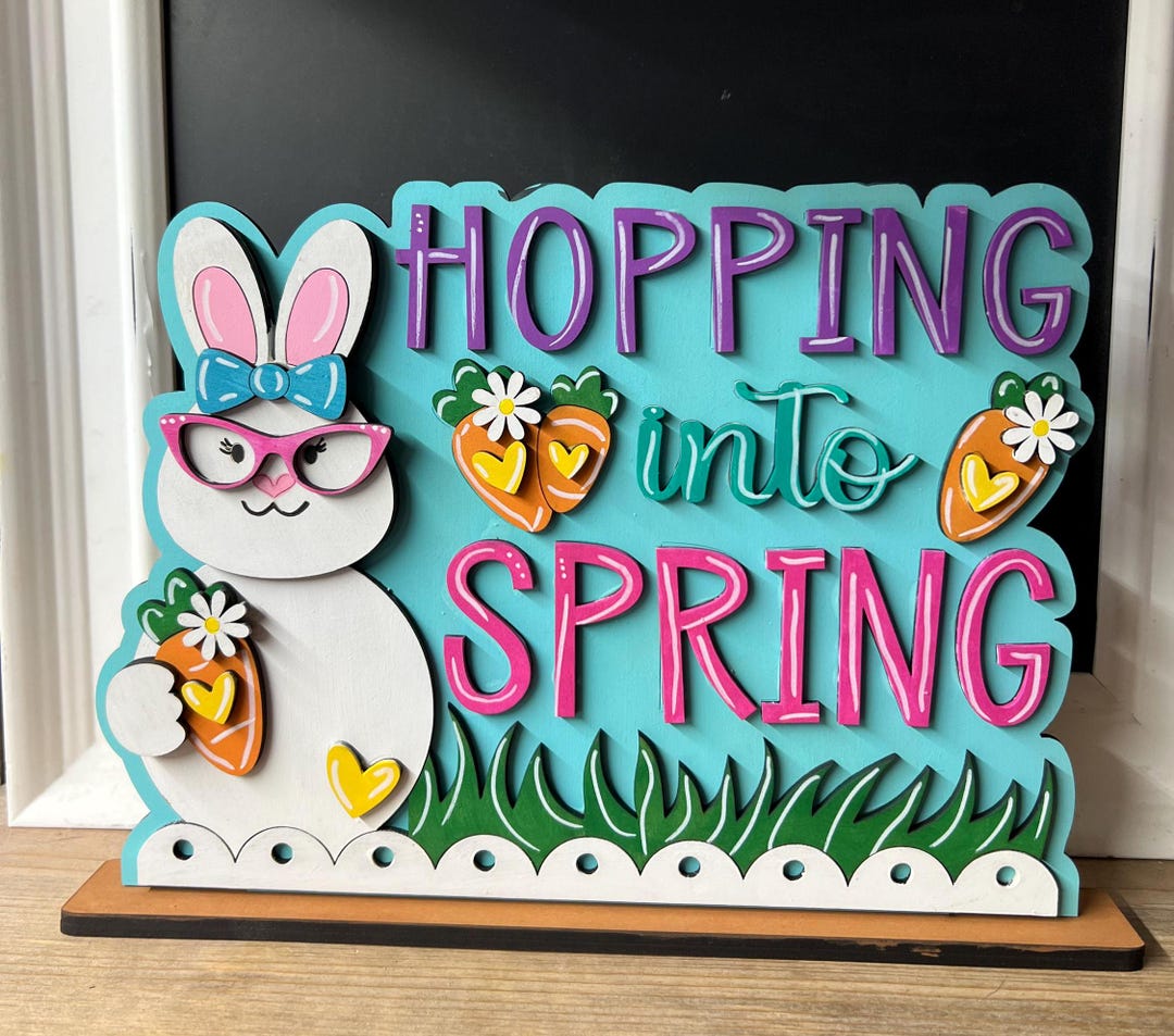 Hopping Into Spring, Easter, Bunny Shelf Sitter - Etsy