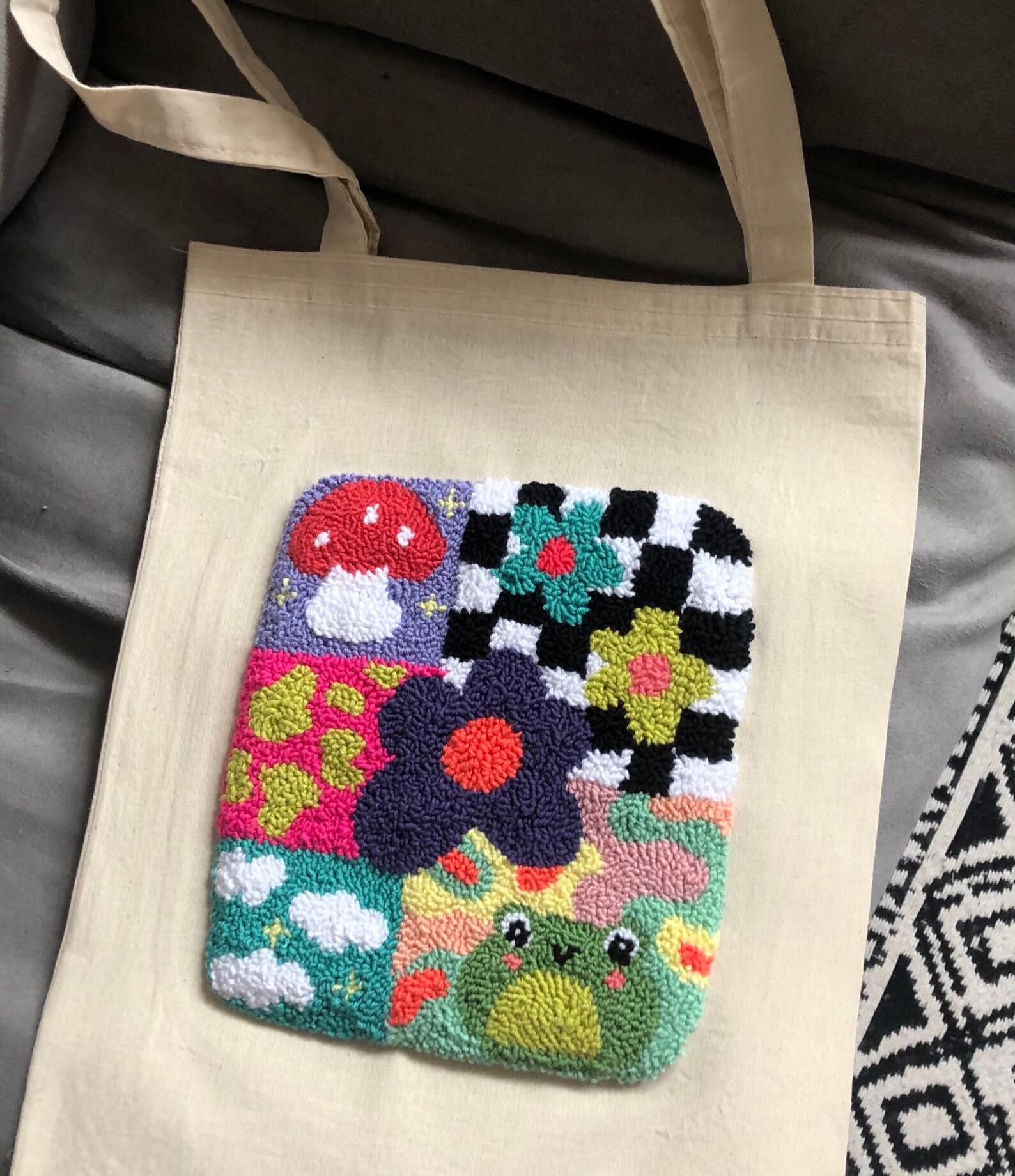 Punch Needle Tote Bag Punch Needle Bag Tufted Bag Punch Etsy