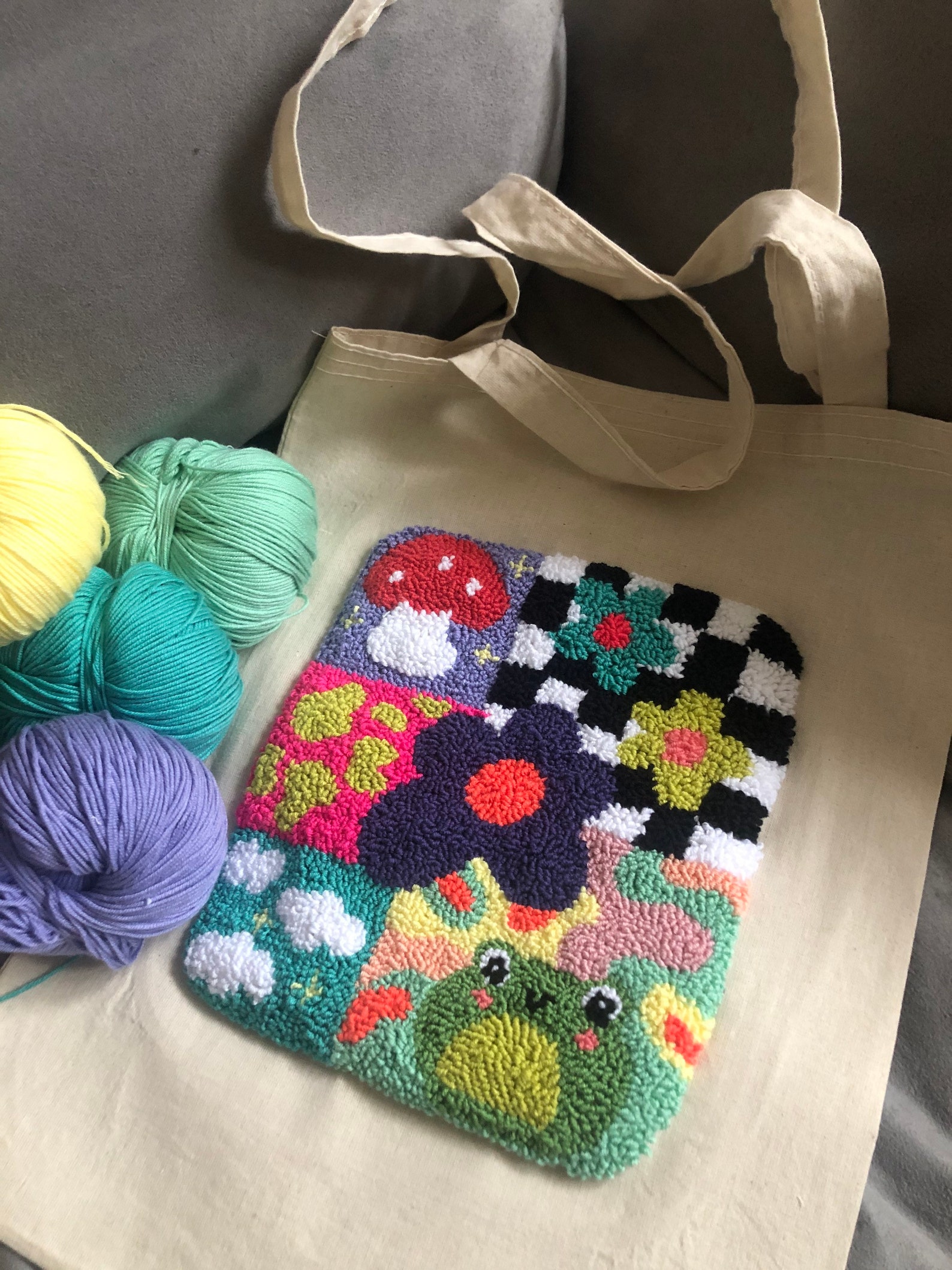 Punch Needle Tote Bag Punch Needle Bag Tufted Bag Punch Etsy