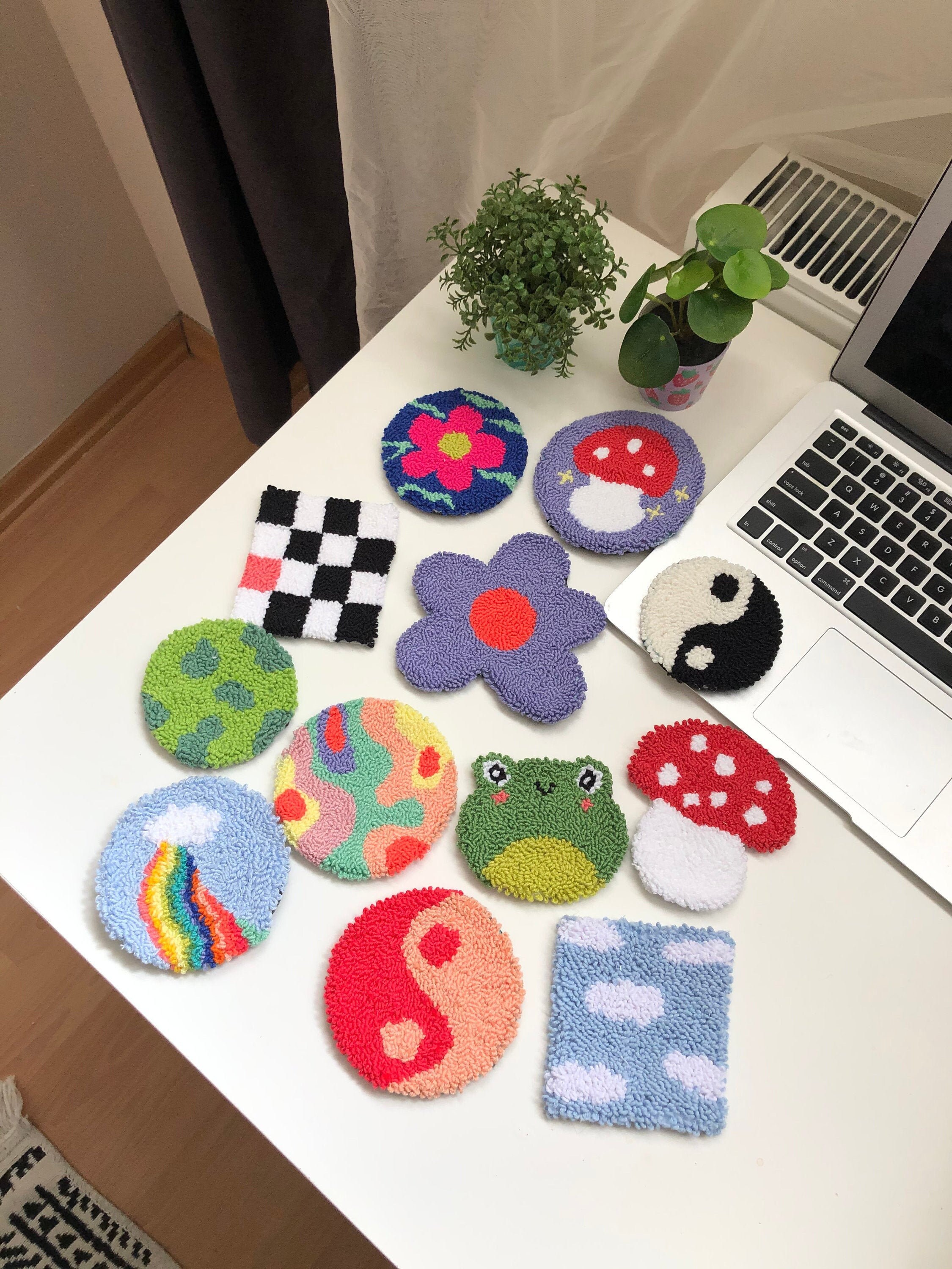 Punch Needle Coaster Handmade Rug Coaster Mug Rug Coaster Etsy