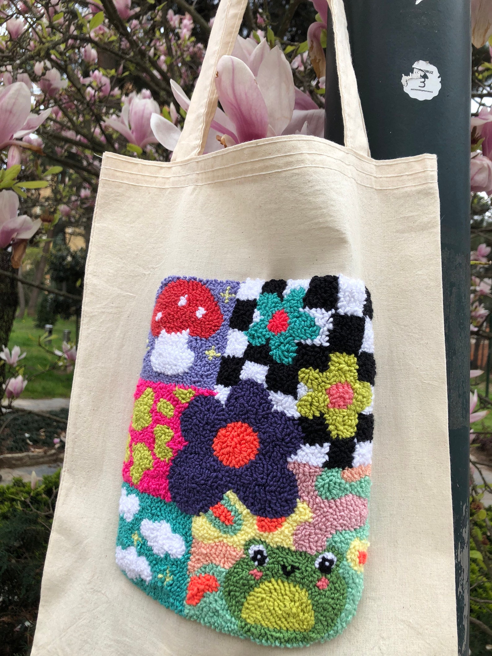 Punch Needle Tote Bag Punch Needle Bag Tufted Bag Punch Etsy