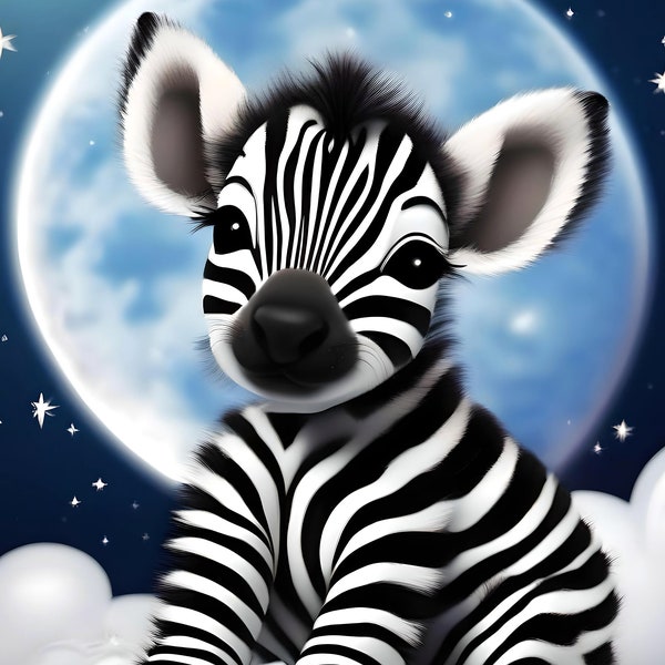 small zebra foal, animal motif, mural, AI, digital image for download, children's room, photo, wall decoration, fantasy, art, cute, art