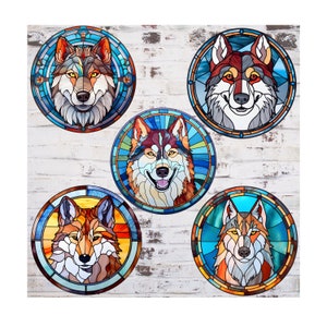 Stained Glass Husky Dog Sticker Unique Pet Themed Decor Siberian Husky Alaskan Malamute Sledding Dog Gift