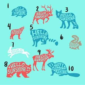 Hello Sunshine Woodland Animal Stickers | Wildlife Decals | Hedgehog Sticker | Wolf Sticker | Bear Sticker | Moose Sticker