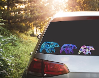 Momma Car Decal, Floral Bear Family Decal, Mama Bear, Papa Bear, Daughter Bear, Son Bear, Grandparent Sticker, Bear Family Glitter Sticker