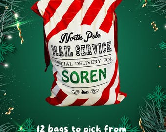 Personalized Canvas Santa Sack, Christmas Gift Bag for Kid, Reusable Santa North Pole Mail Delivery Bag for Christmas Present, Holiday Decor