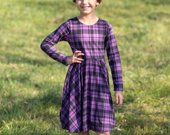 Modest Handmade Dress Girl/Toddler/Baby- Lavender & Black Plaid- Autumn- Winter