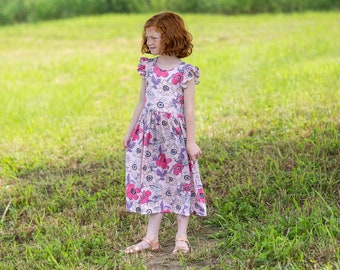 Modest Handmade Dress Girl/Toddler/Baby- Pink & Purple Floral- Autumn- Winter