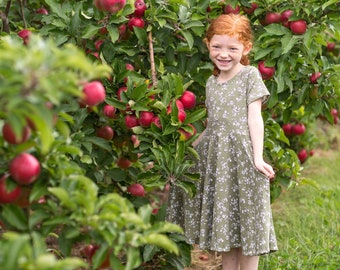 Modest Handmade Dress Girl/Toddler/Baby- Sage Floral- Autumn- Winter