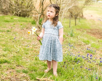 Modest Handmade Dress Girl/Toddler/Baby- Mint Mini Floral- Spring- Summer