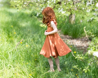 Modest Handmade Dress Girl/Toddler/Baby- Pumpkin Orange Solid- Summer- Autumn