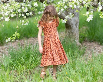 Modest Handmade Dress Girl/Toddler/Baby- Rust Leopard- Summer- Autumn