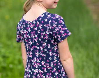 Modest Handmade Dress Girl/Toddler/Baby- Navy Mini Floral- Summer- Autumn