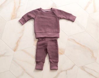 Baby Top & Bottom Set- 100% Organic Cotton Waffle/Rib Knit- Lavender Solid