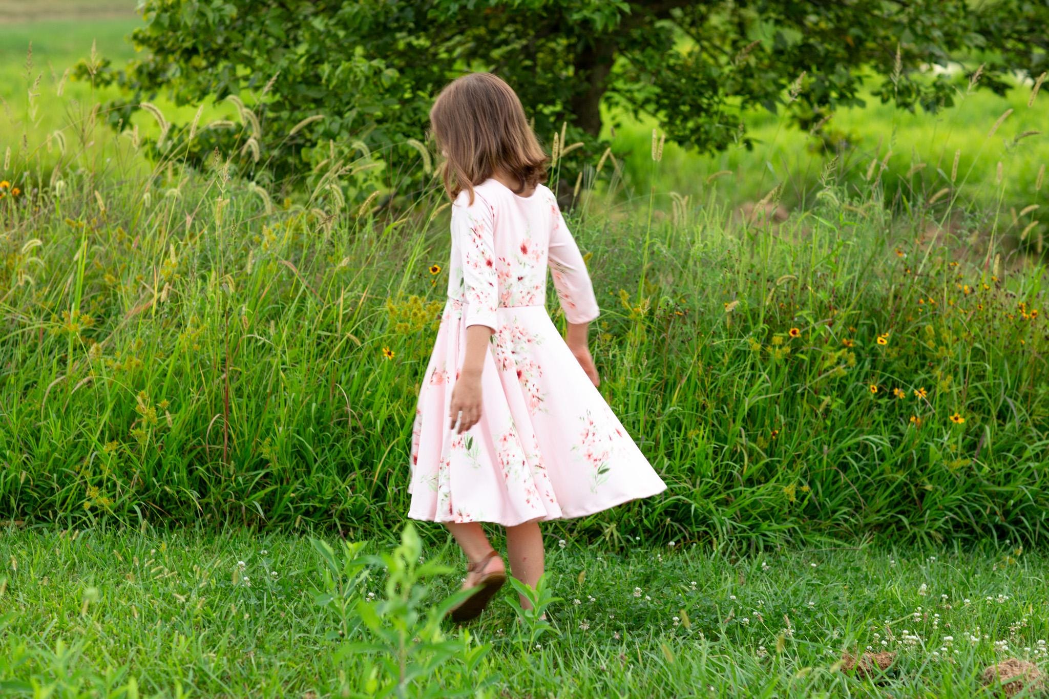 navy blue dress for baby girl Sleeveless Pink Midi Wedding Guest Dress with Roses– PromGirl main image 0